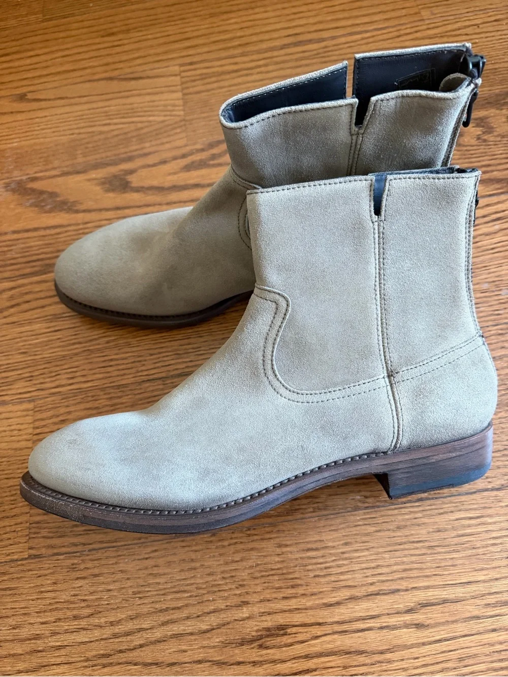 Men's Suede Ankle Boots in Taupe — Zip-Back Chelsea Style